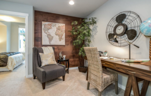 wood slat wall in office cove