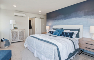 Bedroom with Blue Painted Blend Wall